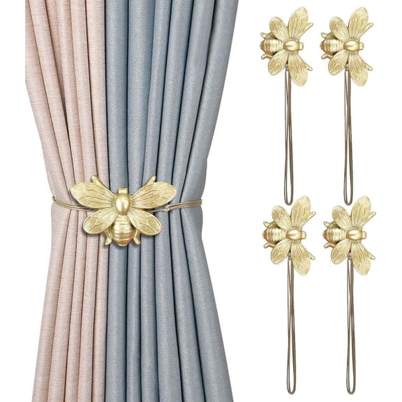 Curtain Holdbacks, Resin Magnetic Tiebacks Golden Bee Holders, Decorative Ties for Drapes, Farmhouse Home Decoration Accessories, Set of 4