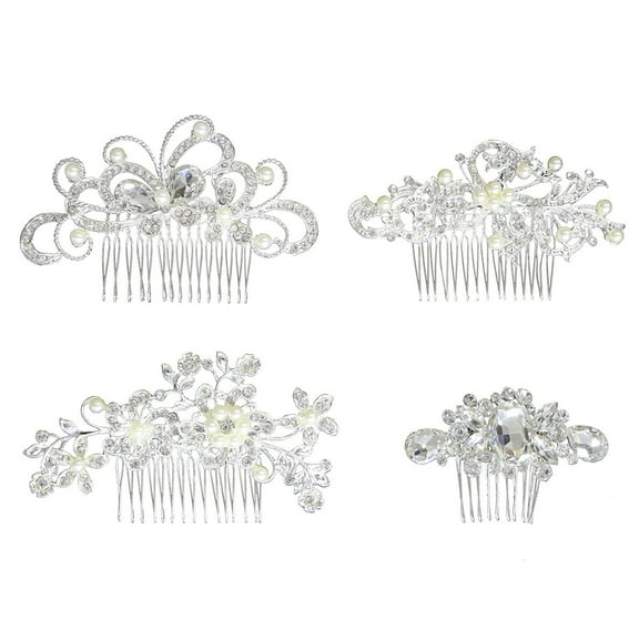 Namzi Hair Comb Pack of 4 Bridal Wedding Silver Crystal Rhinestones Pearls Wedding Hair combs Women Side Comb Bridal Head Pin Headpiece