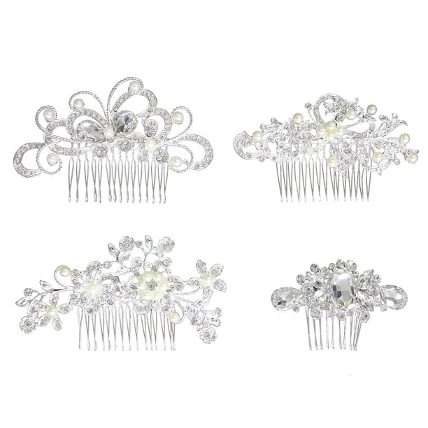 Zhuge Paquete de 4 peinetas para el pelo para novia, cristales, diamantes de imitación, peinetas para el pelo para boda, peineta lateral para mujer, pasador para la cabeza para novia, tocado