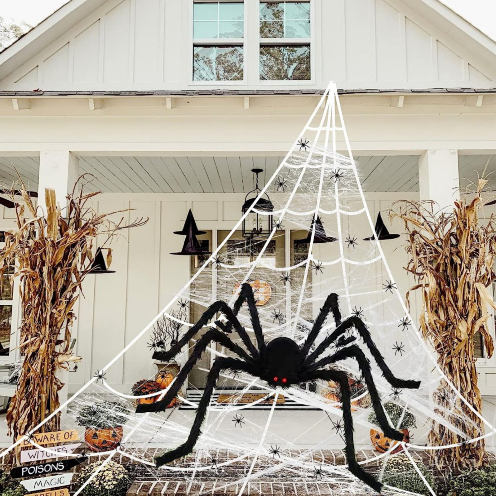 OCATO 200 Halloween Spider Web + 59 Giant Spider Decorations Fake Spider  with Triangular Huge Spider Web for Indoor Outdoor Halloween Decorations