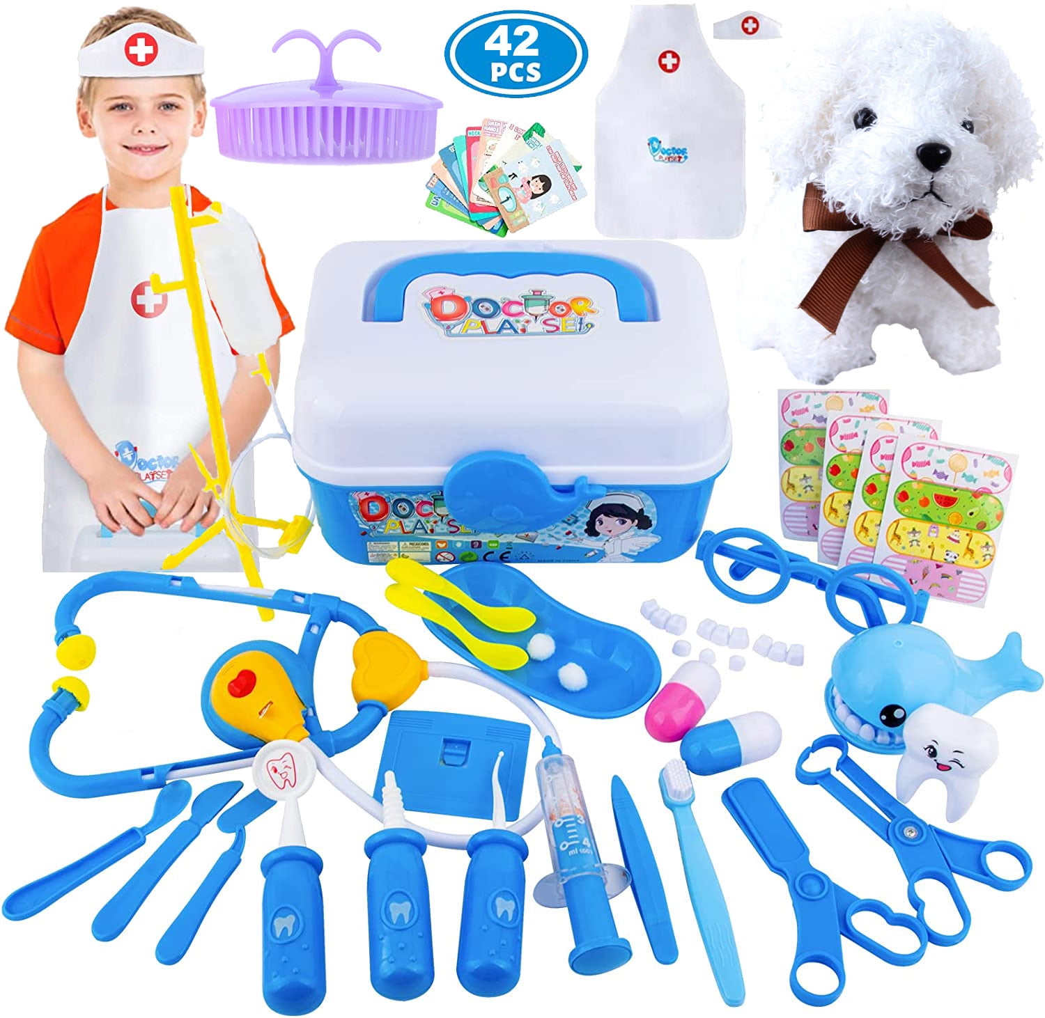 TABGIME PretendNPlay Vet Play Set W/Case & 42Pcs Pet Care Kit for 3Y