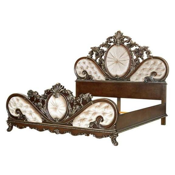 ACME Devany Wood & Fabric Upholstered Eastern King Bed in Cream and Cherry