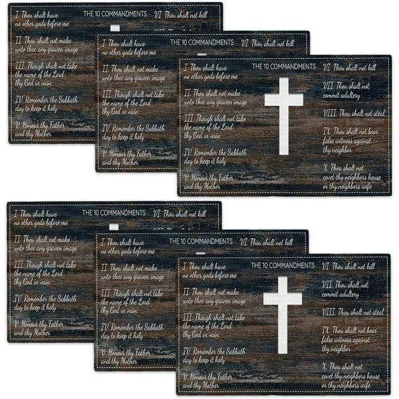10 Commandments Placemats Set of 6 Christian Religious Table Mats Washable Place mats for Home Party Indoor Kitchen Dining Table Decoration 12x18 Inch