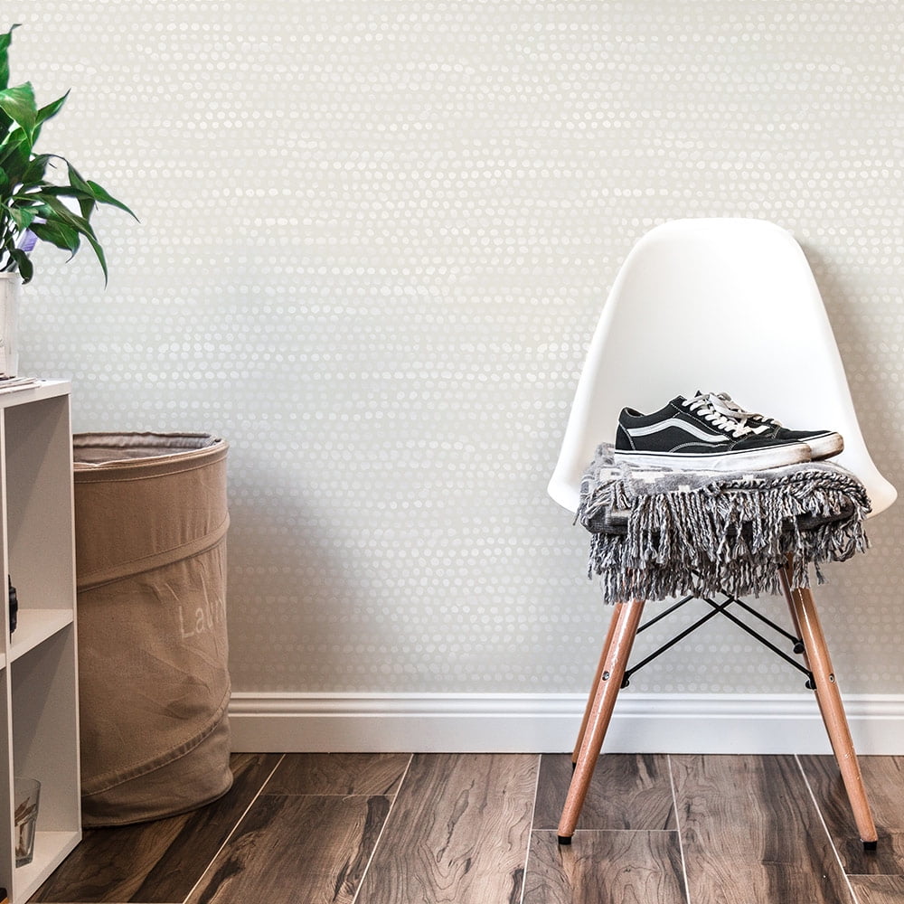 Tempaper Moire Dots Metallic Pearl Grey Peel and Stick Wallpaper, 20.5" x 9'