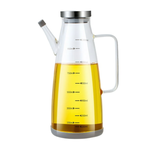 Injueey Dispensador de aceite resistente al calor, dispensador de aceite con boquilla libre, boquilla grande de vidrio para aceite de cocina Cocina y Comedor gran tamaño 1000ml