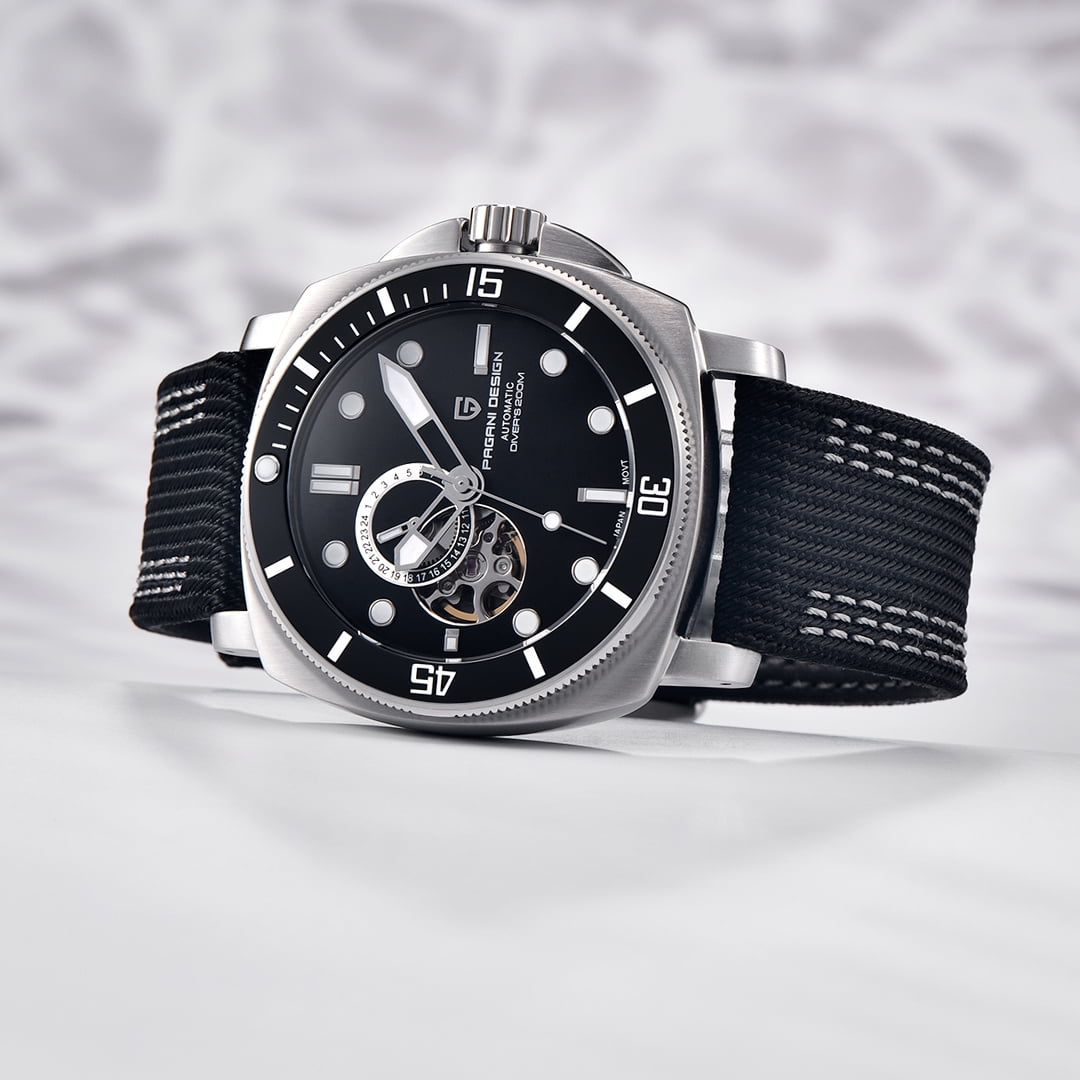 PAGANI DESIGN Men's Automatic Watches Unique Square Stainless Steel Mechanical Sports Wrist Watch for Men Nylon Watchband 100M Waterproof