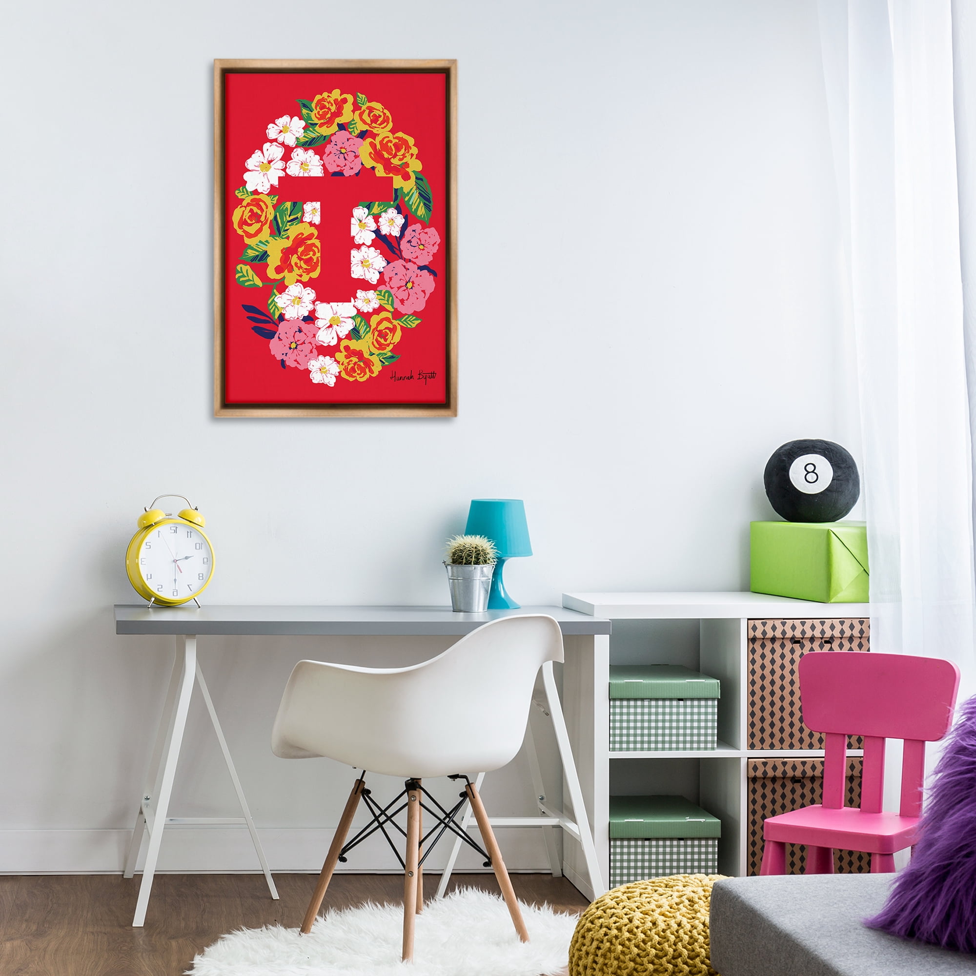 Stupell Industries Floral Bloom Letter T Botanical & Floral Painting Brown Floater Framed Art Print Wall Art, 21 x 31