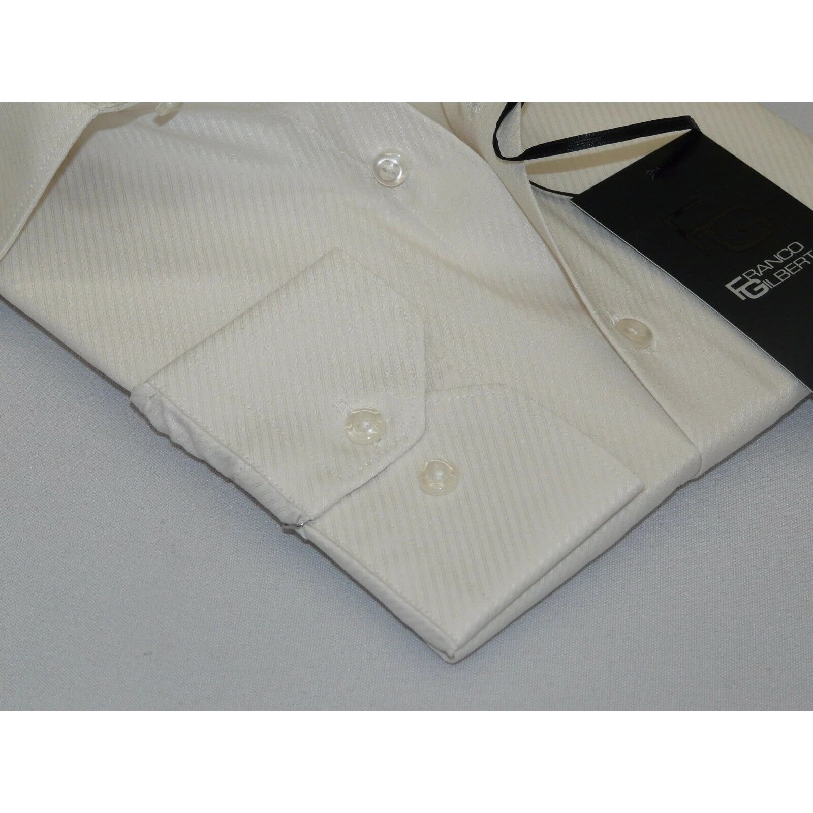 Mens Dress Shirt Franco Gilberto Turkey Long Sleeve Spread Collar 5566-329 Ivory 