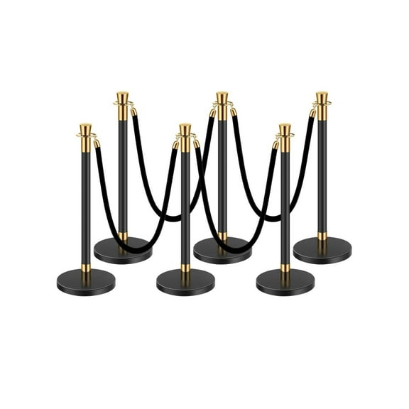 Stanchions and Ropes, 6 Pcs Crowd Control Barriers with 4 Black Ropes, Stainless Steel Stanchion Post Queue with Sand Injection Hollow Base for Theater, Wedding, Party Supplies