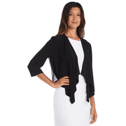 R&M Richards Women's Juniors Draped, Open Jacket with Sheer Back Panels and 3/4 Sleeves