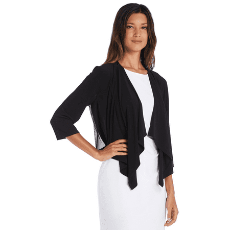 R&M Richards Women's Juniors Draped, Open Jacket with Sheer Back Panels and 3/4 Sleeves