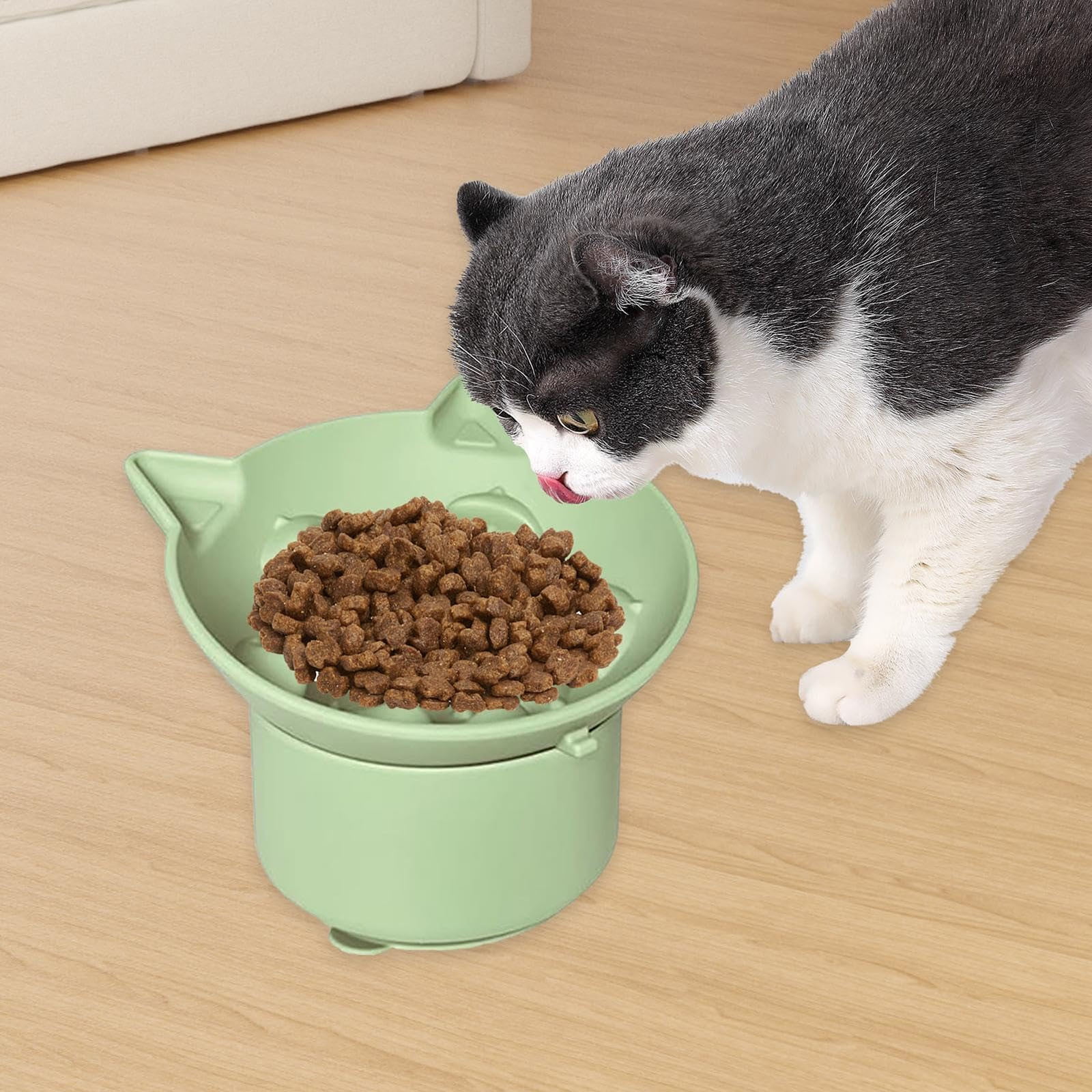 Elevated Slow Feeder Cat Bowl â Silicone Tilted Pet Dish for Dry & Wet Food, Non- Base & Whisker Fatigue Relief, for Fast Eaters & Digestion Support