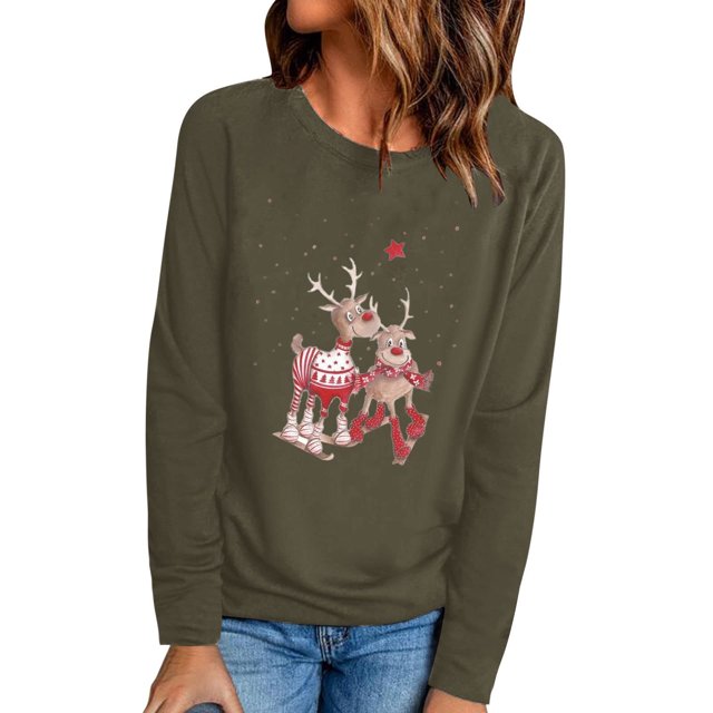 Tops de mujer Camisas Blusas Elegantes Camisas casuales de manga larga Cuello redondo de Navidad Ajuste ligero Túnica de otoño Top Otoño Odeerbi ODB-5