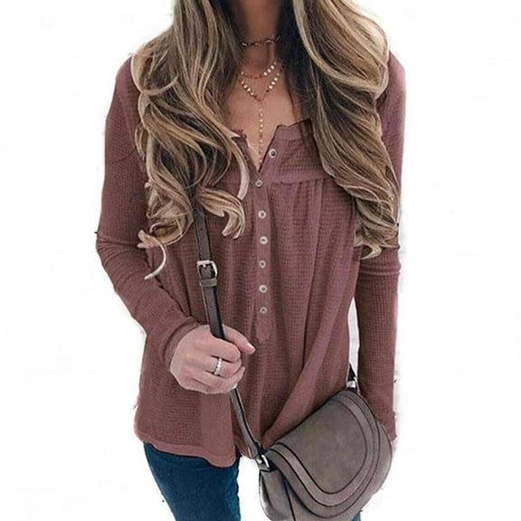 Fashion Oversize Blouses For Women Casual Solid Color Long Sleeve V-Neck Loose Blouse Casual Work Pullover Tops Wine XL