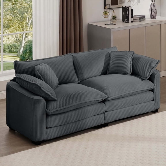 Modern Grey Corduroy Large Loveseat Sofa with 4 Pillows for Living Room