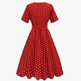 thumbnail image 6 of Blmnix Vintage Valentine Party Dresses for Women Fit & Flare Polka&nbsp;Dot Skirts Short Sleeve Crew Neck Cocktail-Length Red Girls Dress,L, 6 of 8