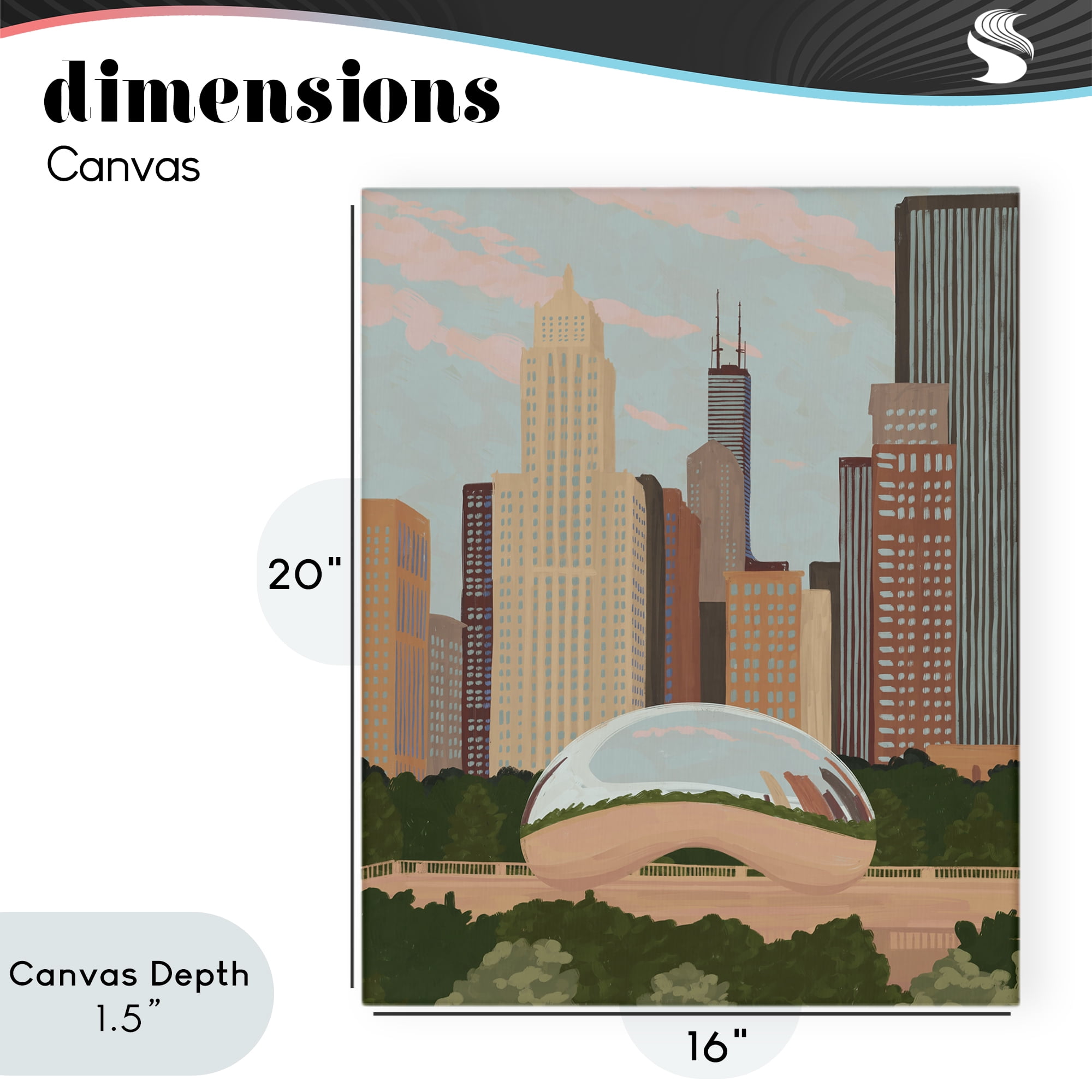 Stupell Industries Chicago Bean Cityscape Canvas Wall Art, design by Veronica Lara