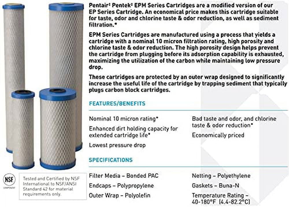 Pentair Pentek EPM-10 Carbon Water Filter, 10-Inch, Under Sink