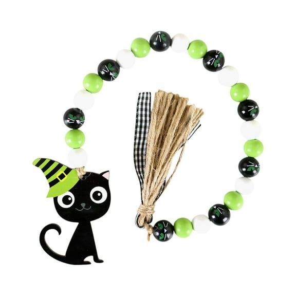 Halloween Decorations Indoor Outdoor - Wooden Bead String - Wooden Bead Tassel Garland Halloween Holiday Farmhouse Country Bead And Rope Grid Tassel Tray Decoration Retro Room Decoration