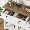 thumbnail image 5 of Homfa Farmhouse Console Table with 2 Drawers& Doors, Sofa Table with Storage Cabinet and Open Shelf for Living Room Entryway, White& Brown, 5 of 8