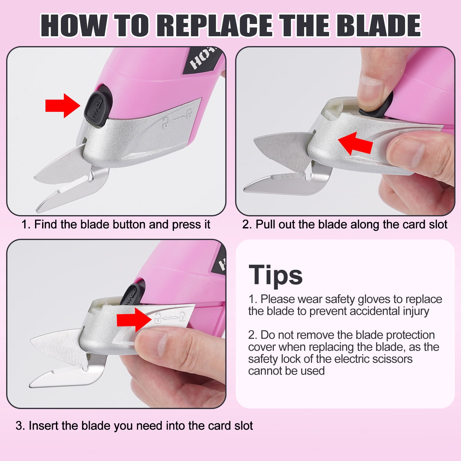 HORMY Cordless Electric Scissors with Two Blades, 3.6V Super Scissors Rechargeable with USB Charge Cable, for Cardboard Cutting Fabric Paper, Pink
