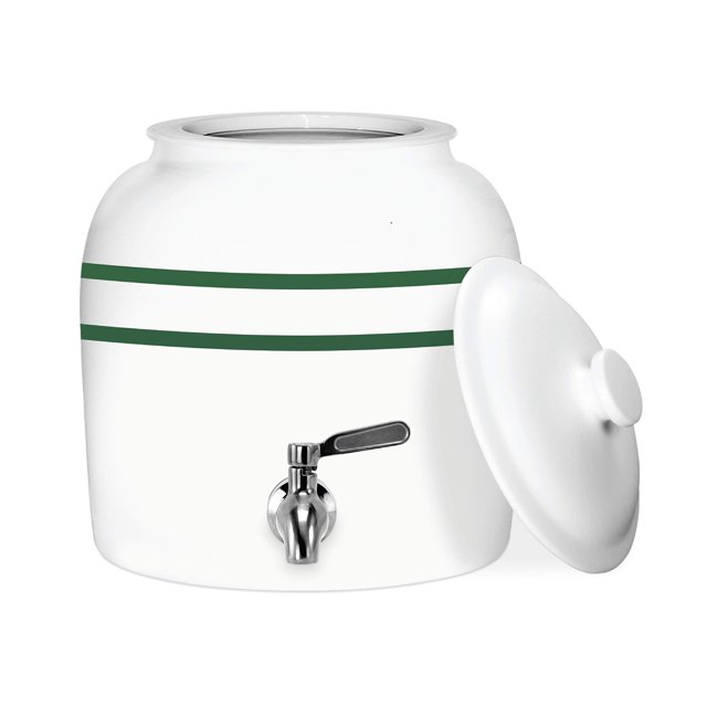 Geo Sports - Dispensador de agua de cerámica de porcelana, llave de acero inoxidable, válvula y tapa incluida. Se adapta a jarras de 3