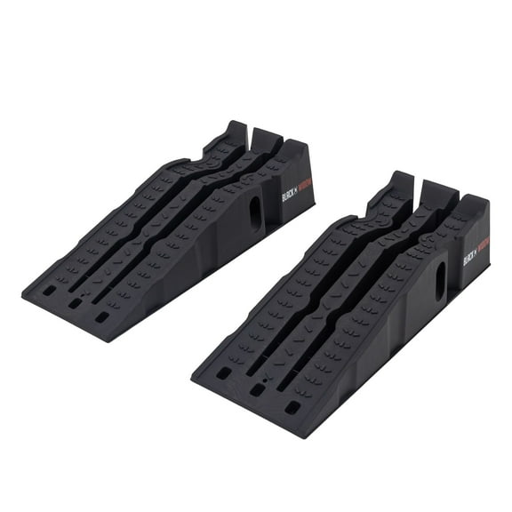 Black Widow 13in W Stackable Plastic Car Service Ramps – 16,000 lb. GVW Capacity per Pair, Lightweight High-Impact Grid Design, 6.25in Lift Height, Built-in Handles