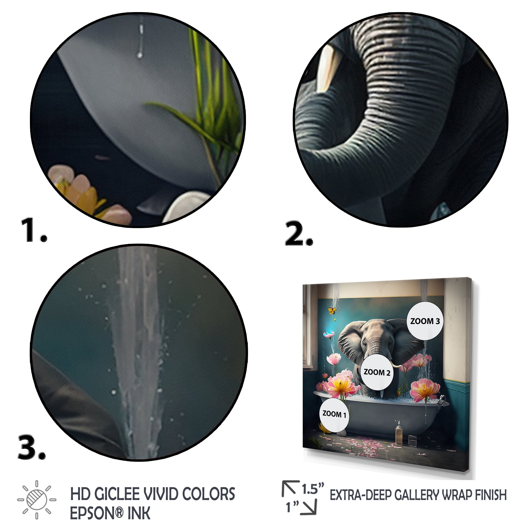Designart Cute Elefant Taking A Bath Canvas Wall Art