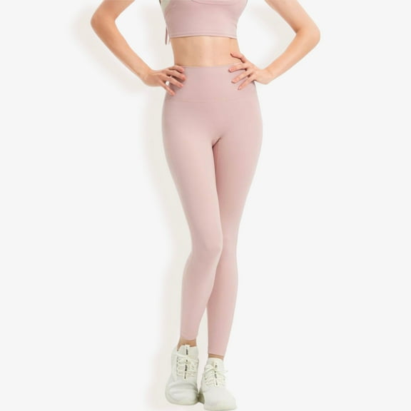 High Waist Seamless Full-Length Leggings with Stretchy Comfort Fit- Small, Pink