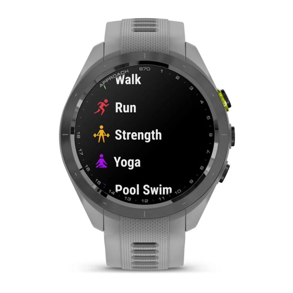 Garmin 010-02746-01 Approach S70 42 mm Premium GPS Golf Watch, Powder Grey Band Bundle with Deco Essentials Charging Dock, 3x Silicone Dust Cover and USB Type C Charging and Sync Cable