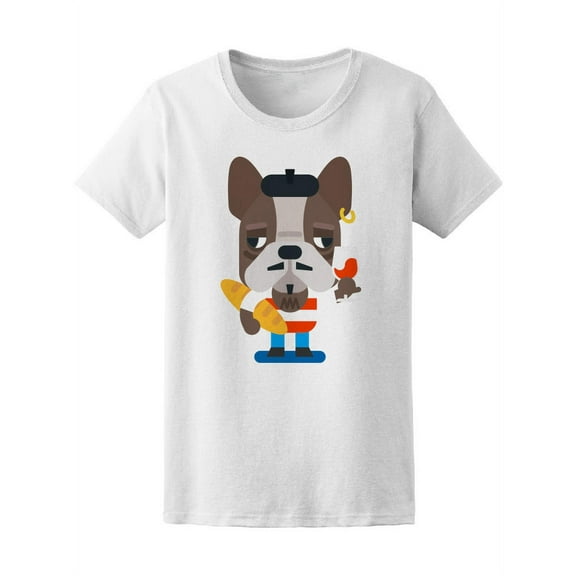 French Bulldog With Baguette T-Shirt Women -Image by Shutterstock, Female XX-Large