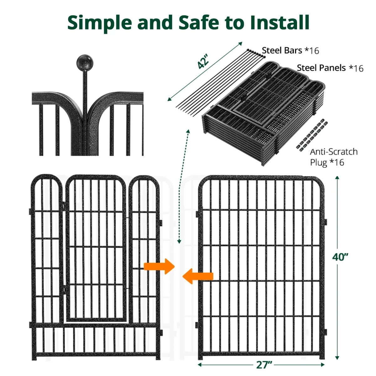 Caveen Dog Playpen 16 Panels 40Inch Heavy Duty Dog Pen Pet Fence Playpen Indoor Outdoor