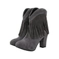 thumbnail image 2 of Awdenio Chaussures Rétro pour Femmes Mode Décontractée Couleur Unie Bottines à Talons Hauts en Daim Frangé, 2 of 3