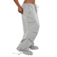 thumbnail image 4 of Women Grunge Drawstring Cargo Pants Loose Side Big Pockets Solid Color Casual Summer Spring Long Sports Trousers Green S, 4 of 5