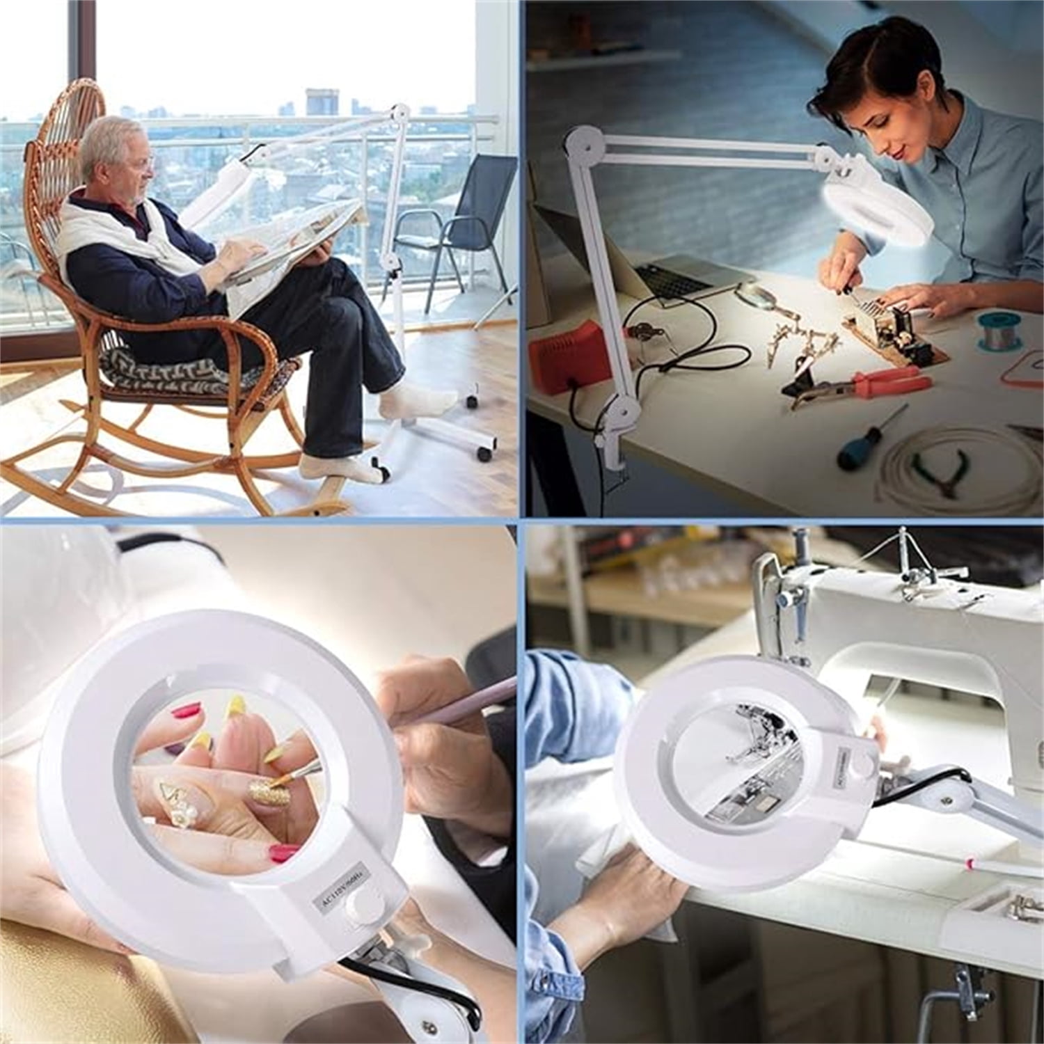 MagnieOpti Magnifying Glass with Light and Stand, Floor Lamp with 5 Wheels Rolling Base for Lash Estheticians Facials, 2200 Lumens Stepless Dimmable, LED Lighted Standing Magnifier for Sewing Crafts