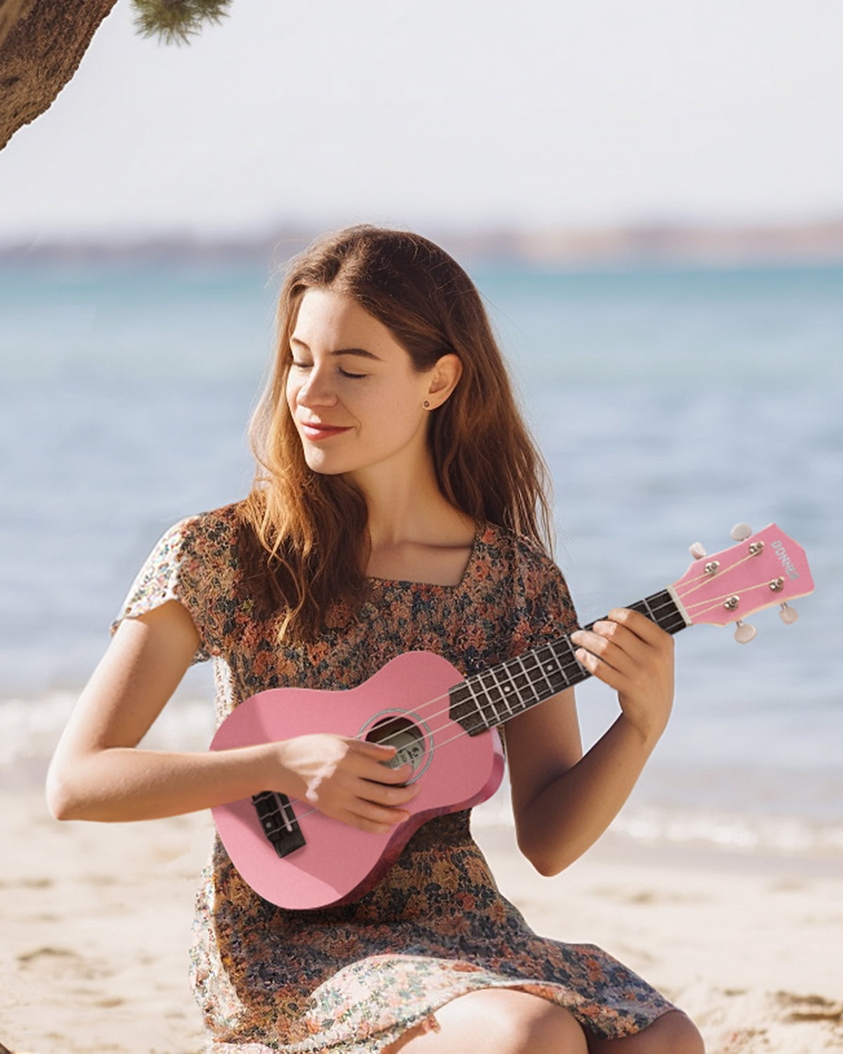 Donner Soprano Ukulele Beginner Kit for Kid Adult Student with Online Lesson 21 Inch Ukelele Bundle Bag Strap String Tuner Pick Polishing Cloth, Rainbow Series-Pink Color DUS-10K