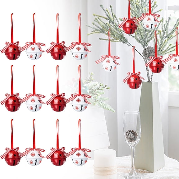 EZPXFC12 Pc 1.6" Christmas Jingle Bells – Metal Decorative Bells with Ribbons, Xmas Tree Ornaments for Wreath Crafts, Holiday Home Indoor/Outdoor Decorations & Party Embellishing