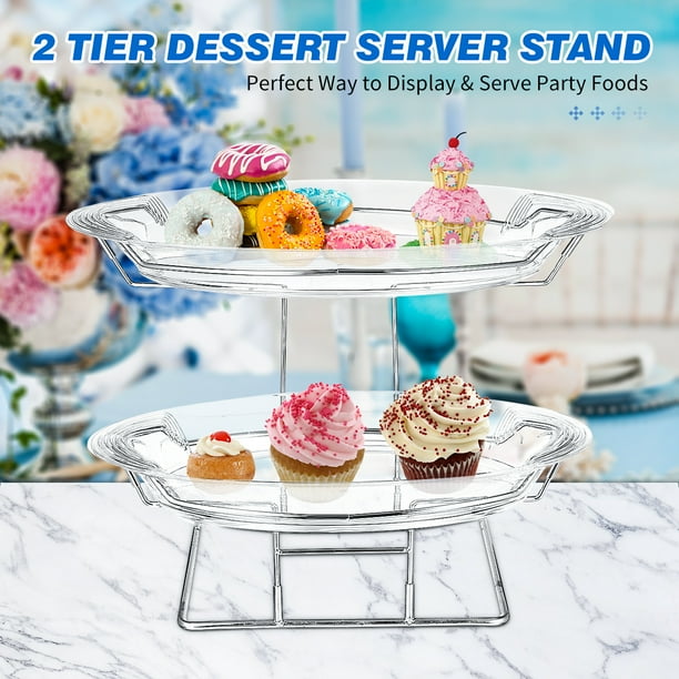 2 Tier Server Stand with Trays & Bowls Tiered Serving Platter