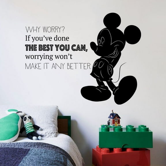 Why Worry Quote Mickey Mouse Walt Disney Cartoon Quotes Wall Sticker Art Decal for Girls Boys Room Bedroom Nursery Kindergarten Fun Home Decor Stickers Wall Art Vinyl Decoration Size (30x30 inch)
