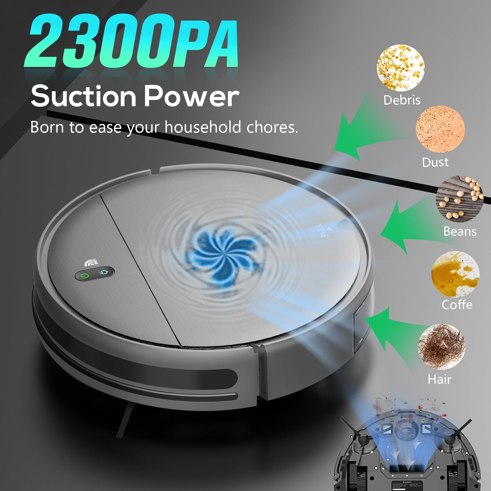 ONSON Robot Vacuum Cleaner, Robot Vacuum and Mop Combo with WIFI / Alexa for Pet Hair and Hard Floor  (图4) ONSON Robot Vacuum Cleaner, Robot Vacuum and Mop Combo with WIFI / Alexa for Pet Hair and Hard Floor  (图4)
