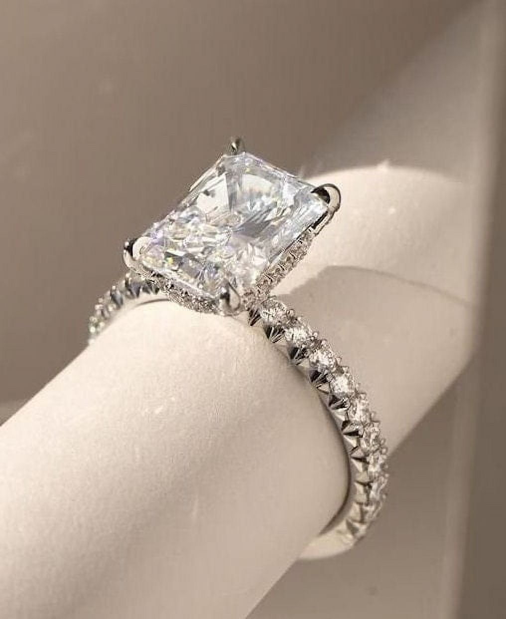 Cora Jewellery 2.5CT Radiant Moissanite Hidden Halo Engagement Ring For Women, 14K Yellow Gold
