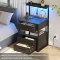 thumbnail image 4 of SAZYY Led Nightstand with Charging Station, 3 Drawers Night Stands with Led Lights, Black Bedside Tables with Storage Shelves, Modern End Side Tables for Bedroom, Office,Black1 Pack, 4 of 8
