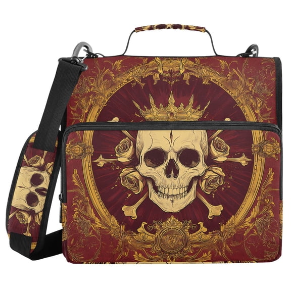 3 Ring Zipper Binder with Shoulder Strap Waterproof Trapper Keeper 2 Inch D-Ring 500 Sheets Capacity Medieval Skeleton