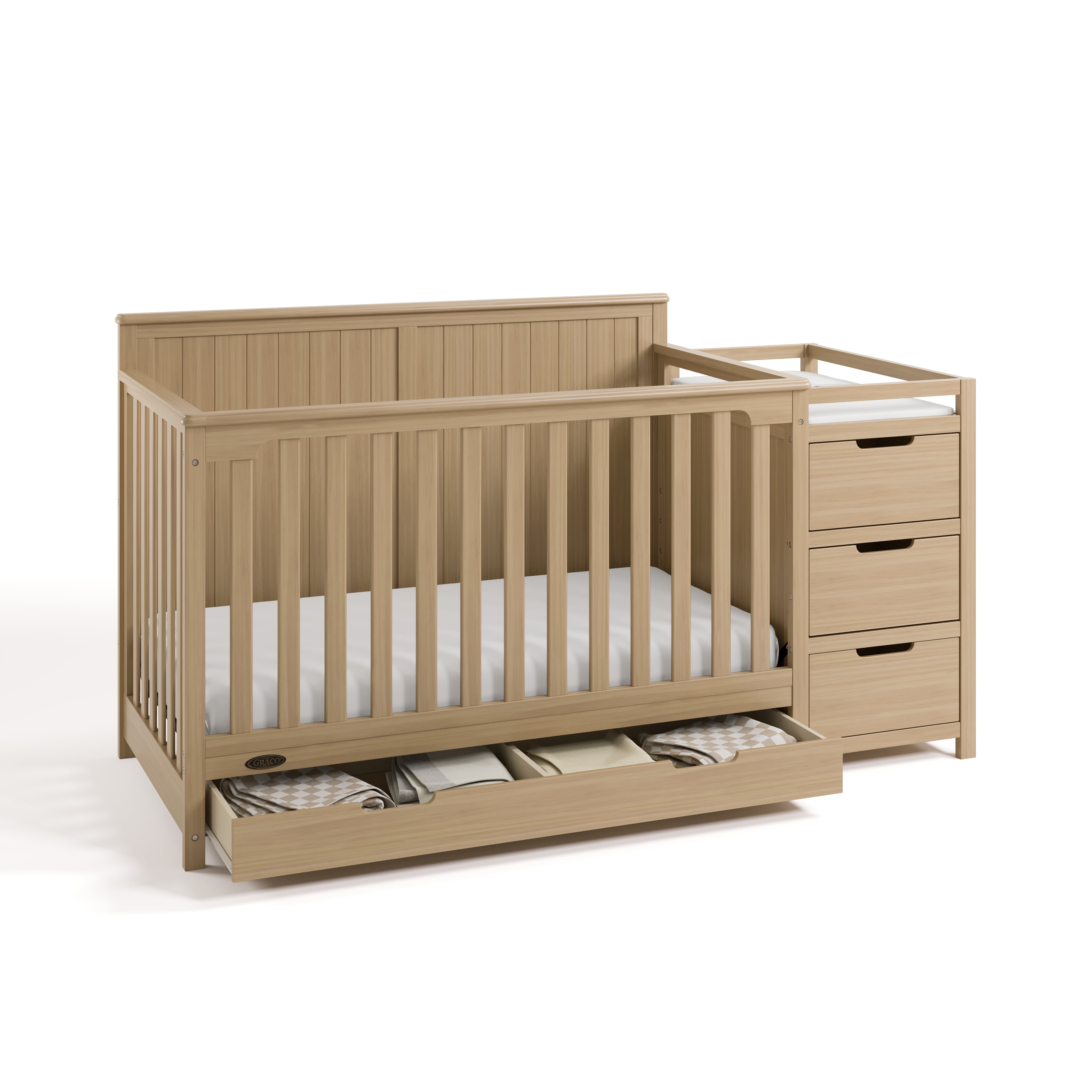 Graco Hadley 5-in-1 Convertible Baby Crib and Changer with Drawer, Driftwood