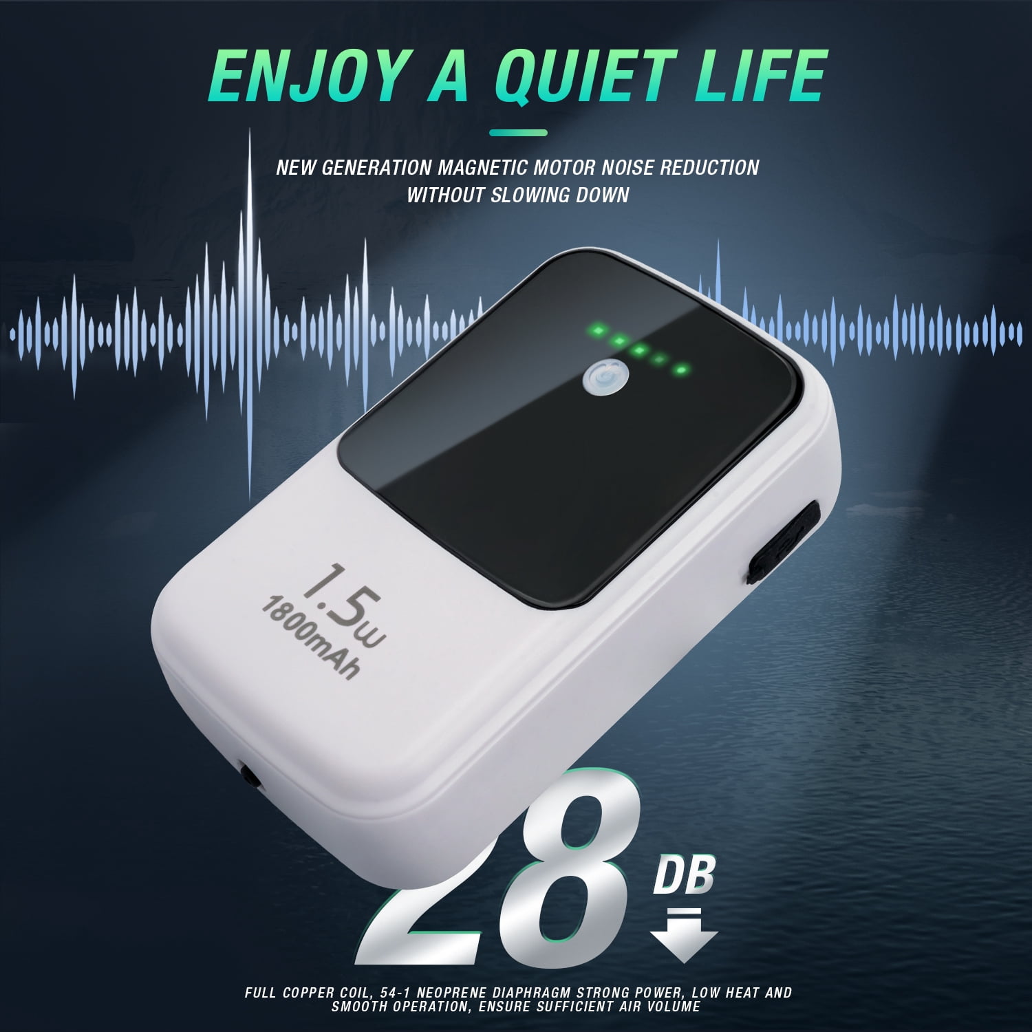Ghosthorn Silent Dual Operating Mode Rechargeable Aerator for Fish, Large Capacity Aquarium Air Pump with Universal Clip for Most Bait Buckets，gift for mother or father