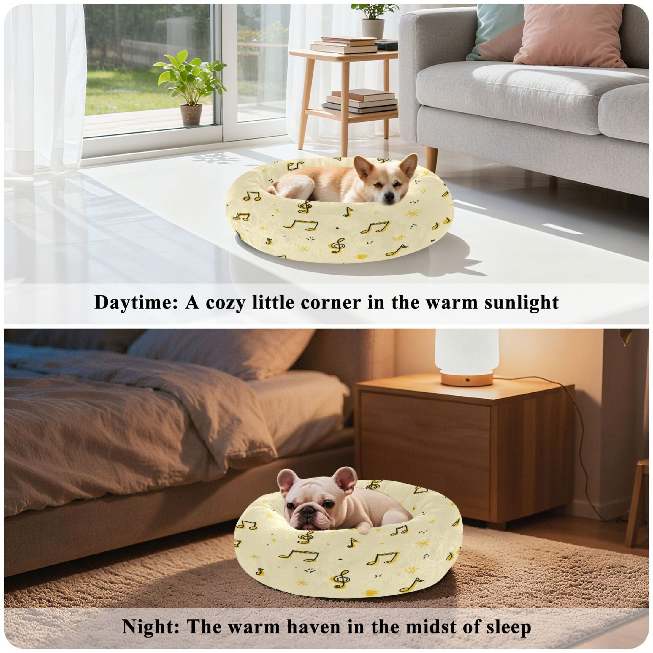Iauyy Pet Couch Donut Cat Bed for Indoor Cats/Small Dogs Washable & Machine with Non-slip Bottom Calming Cat Furniture, Yellow and Bright (XS)