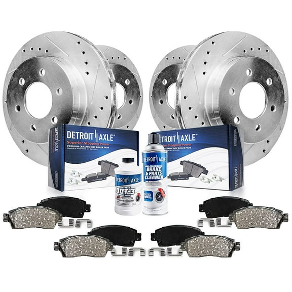Detroit Axle - Front Rear Drilled Slotted Brakes and Rotors Brake Pads Replacement for Ford F-150 Fits select: 2010-2011 FORD F150 SUPERCREW