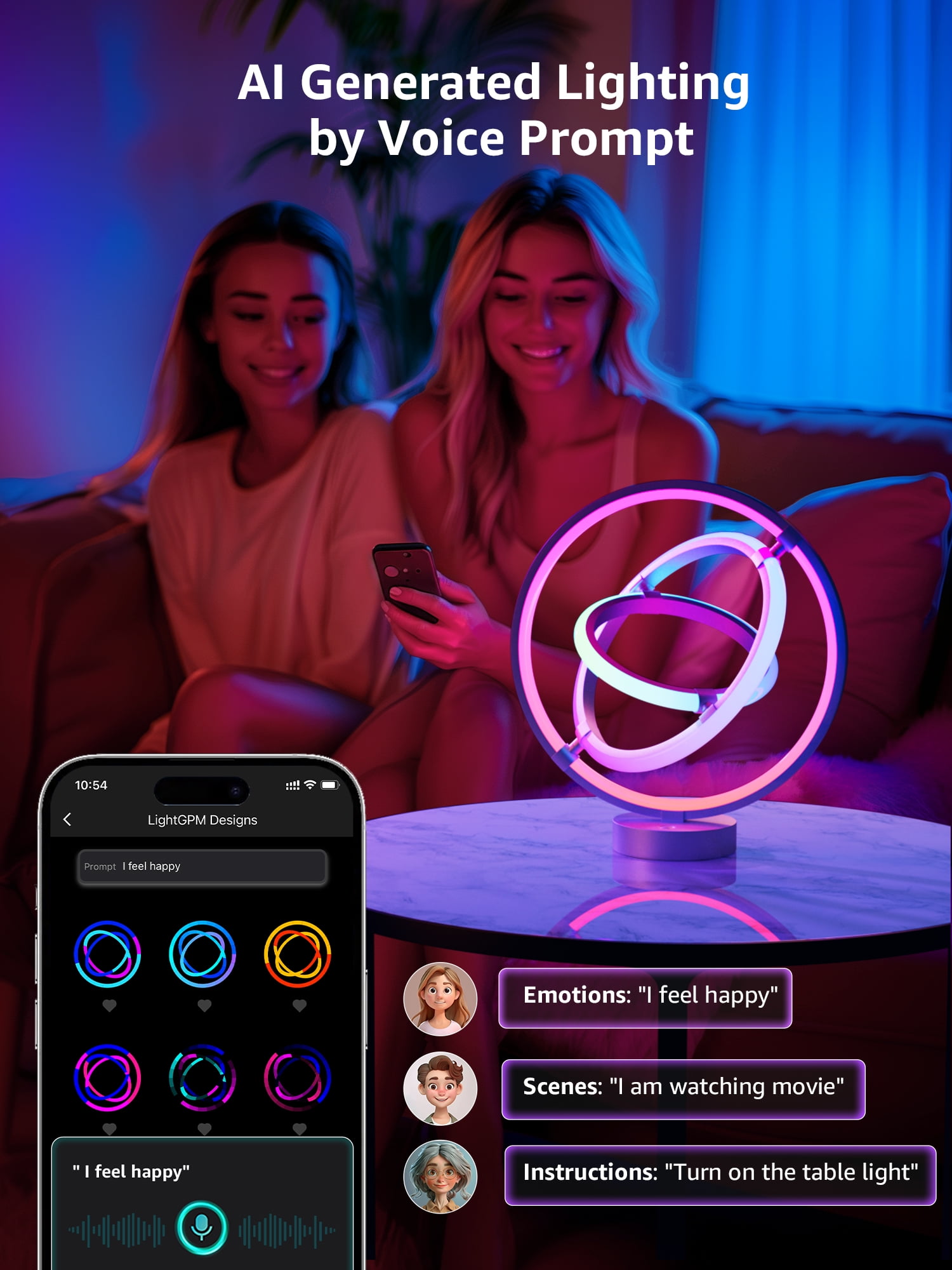 Lepro TB1 AI LED Table Lamps, Multicolor RGB Smart Bedside Lamp Dimmable, APP Control Alexa Google Compatible, LightBeats Music Sync for Bedroom, Living Room, Mother's Day, 2.4 GHz Wifi/Bluetooth