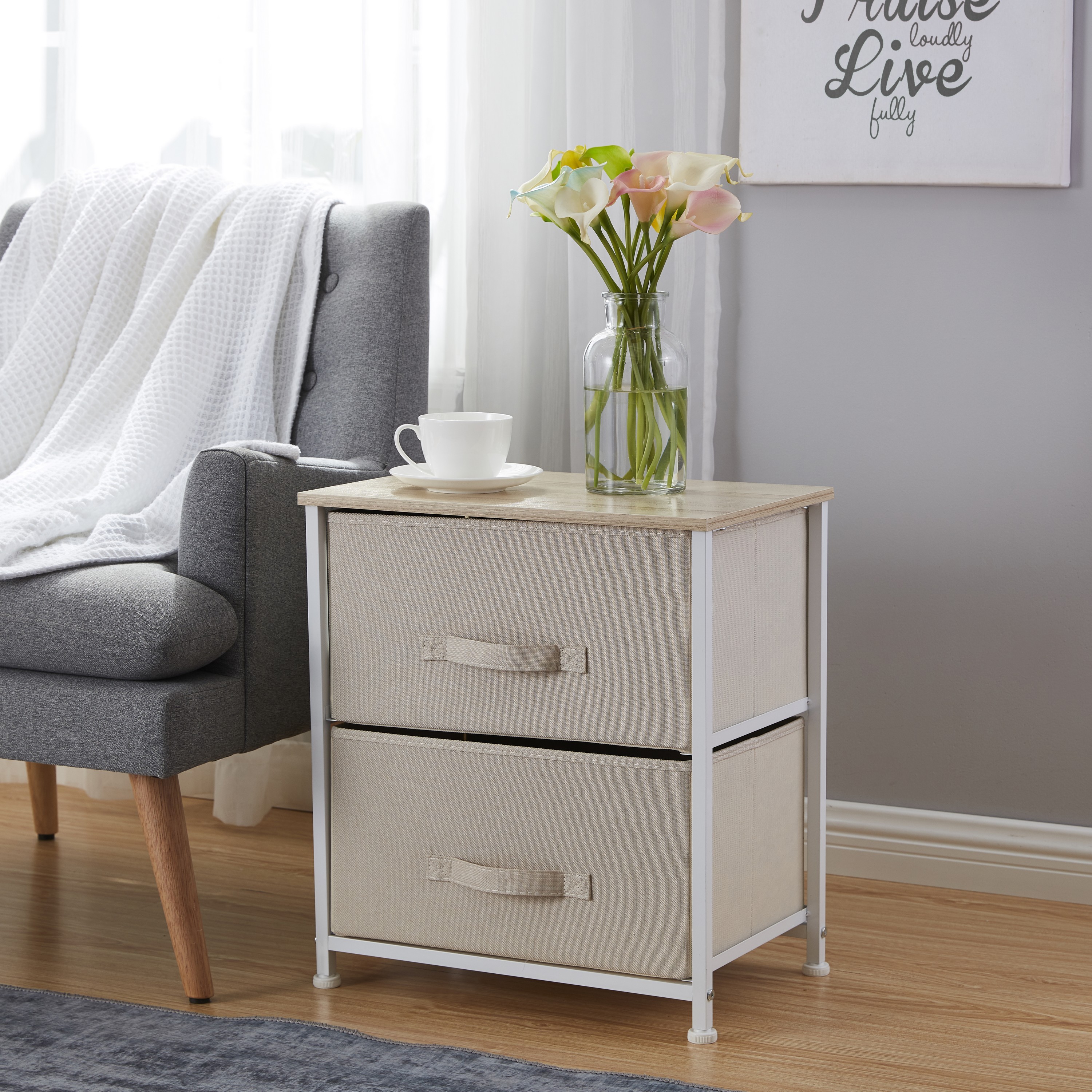 2 Drawer Vertical Storage Dresser Tower - Maple Wood Top ...