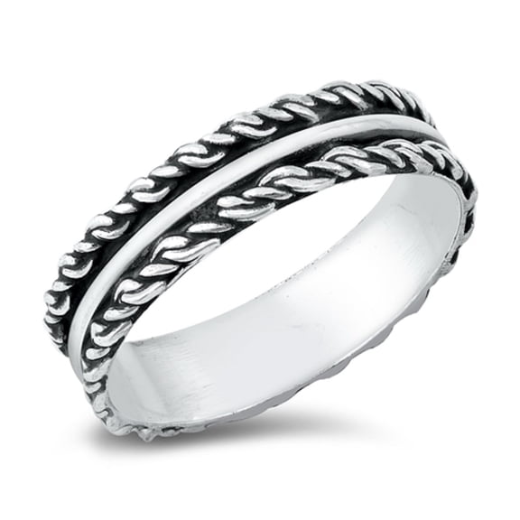 Oxidized Sterling Silver Rope Enged Band Ring Size 8